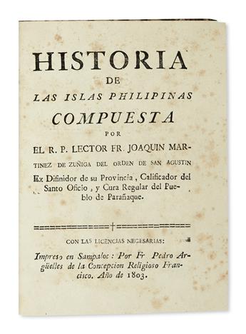 PHILIPPINES  MARTÍNEZ DE ZÚÑIGA, JOAQUÍN. Historia de las Islas Philipinas. 1803